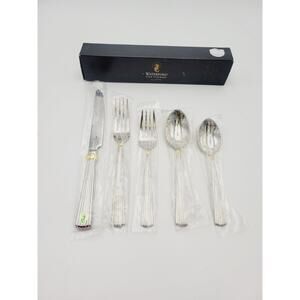 Waterford Carleton Flatware 18/10 Stainless Place Setting Gold Accent 5 Pcs